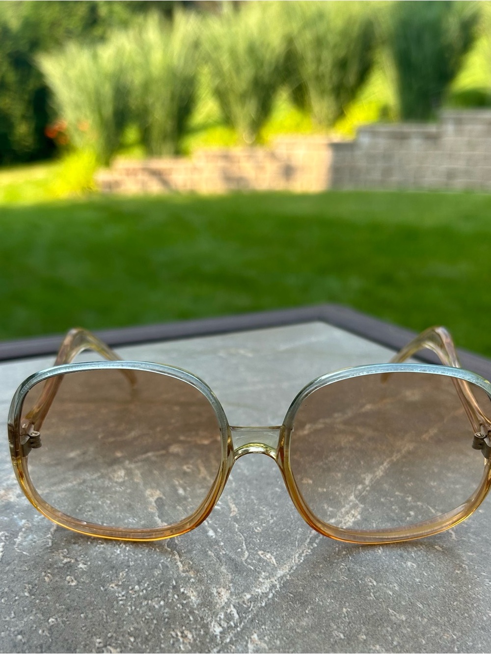 Vintage 1970s L. Evard France Oversized Honey Teal Oversized Mod Sunglasses